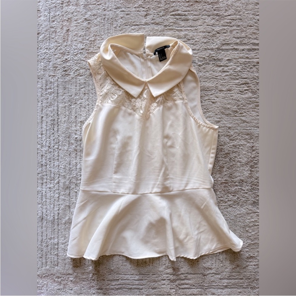 Forever 21 Cream Lace Peplum Blouse